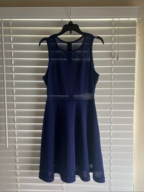 Express Navy Midi Dress with Sheer Mesh Insets Size XS